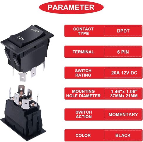 3Pcs DC 12V 20A Polarity Reverse Switch Momentary 6 Pin DPDT 3 Position (ON)-Off-(ON) RV Jack Switch Motor Control Rocker Toggle Switch for RV UTV Auto Boat with Jumper Wires in Saudi Arabia
