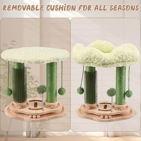 Cat Scratching Post with Bed,Small Cat Tree for Kittens and Small Cats,Cat Self Groomer with 3-Tier Wood Base,Removable Bed,Groomer Brush,Natural Sisal,2*Dangling Balls,Interactive Ball Toys in Saudi Arabia