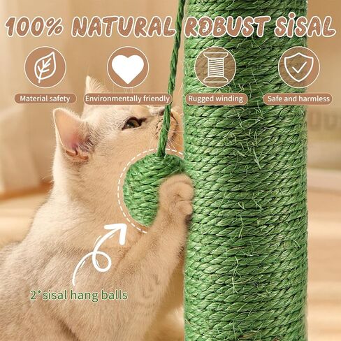 Cat Scratching Post with Bed,Small Cat Tree for Kittens and Small Cats,Cat Self Groomer with 3-Tier Wood Base,Removable Bed,Groomer Brush,Natural Sisal,2*Dangling Balls,Interactive Ball Toys in Saudi Arabia