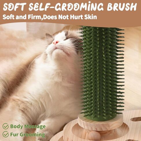 Cat Scratching Post with Bed,Small Cat Tree for Kittens and Small Cats,Cat Self Groomer with 3-Tier Wood Base,Removable Bed,Groomer Brush,Natural Sisal,2*Dangling Balls,Interactive Ball Toys in Saudi Arabia
