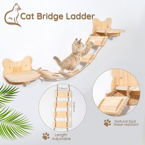 أرفف حائط للقطط من idee-home، مجموعة أثاث حائط للقطط مكونة من 5 قطع، أرفف ومجاثم مثبتة على الحائط للقطط، أعمدة خدش للقطط، أرفف متسلقة على حائط القطط، رف للقطط من الخشب الصلب مثبت على الحائط، بيوت للقطط، سلالم للقطط in Kuwait