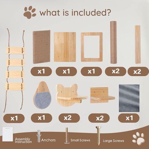 أرفف حائط للقطط من idee-home، مجموعة أثاث حائط للقطط مكونة من 5 قطع، أرفف ومجاثم مثبتة على الحائط للقطط، أعمدة خدش للقطط، أرفف متسلقة على حائط القطط، رف للقطط من الخشب الصلب مثبت على الحائط، بيوت للقطط، سلالم للقطط in Kuwait