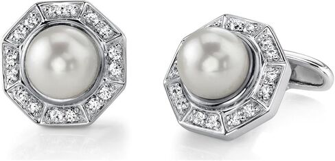 أزرار أكمام مثمنة من الفضة الإسترليني واللؤلؤ والكريستال in Kuwait