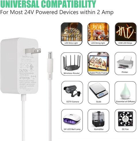 محول إمداد الطاقة 24 فولت تيار مستمر 24 فولت 2 أمبير 48 وات محول مدرج في قائمة UL، محول تيار متردد إلى تيار مستمر 100-240 فولت مدخل تيار متردد مع قابس أمريكي 5.5 × 2.1 مم لشريط LED وكاميرا CCTV وغيرها من الأجهزة ذات الجهد المنخفض in Kuwait