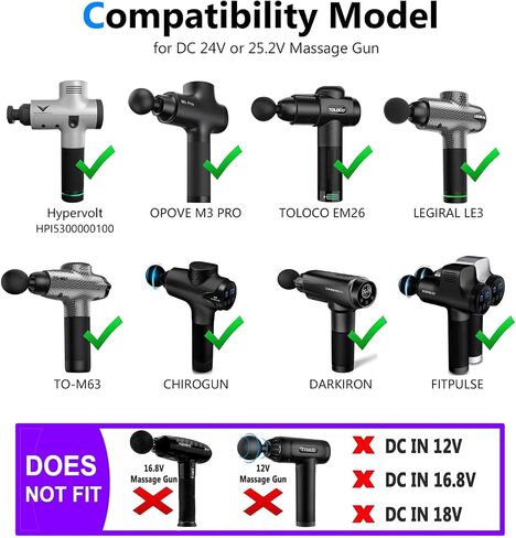 24V or 25.2V AC/DC Massage Gun Adapter Charger with 25.2V 0.8A 1A Massage Guns Power Supply Cord Cable (6.6Ft) in Saudi Arabia
