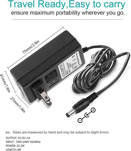 24V or 25.2V AC/DC Massage Gun Adapter Charger with 25.2V 0.8A 1A Massage Guns Power Supply Cord Cable (6.6Ft) in Saudi Arabia