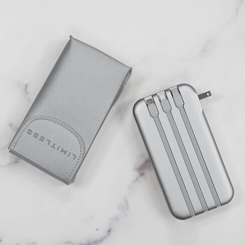 شاحن حائط محمول من ليمتلس بسعة 15000 مللي أمبير في الساعة مع شاشة رقمية LCD وكابلات مدمجة ومصباح يدوي و20 وات PD USB-C ومنفذين USB 22.5 وات QC (أرجواني معدني) in Kuwait