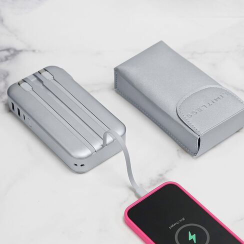 شاحن حائط محمول من ليمتلس بسعة 15000 مللي أمبير في الساعة مع شاشة رقمية LCD وكابلات مدمجة ومصباح يدوي و20 وات PD USB-C ومنفذين USB 22.5 وات QC (أرجواني معدني) in Kuwait