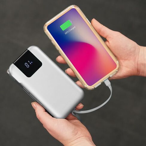 شاحن حائط محمول من ليمتلس بسعة 15000 مللي أمبير في الساعة مع شاشة رقمية LCD وكابلات مدمجة ومصباح يدوي و20 وات PD USB-C ومنفذين USB 22.5 وات QC (أرجواني معدني) in Kuwait