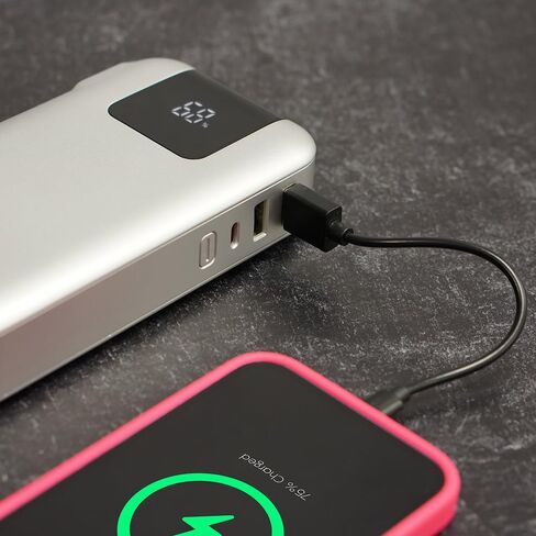 شاحن حائط محمول من ليمتلس بسعة 15000 مللي أمبير في الساعة مع شاشة رقمية LCD وكابلات مدمجة ومصباح يدوي و20 وات PD USB-C ومنفذين USB 22.5 وات QC (أرجواني معدني) in Kuwait