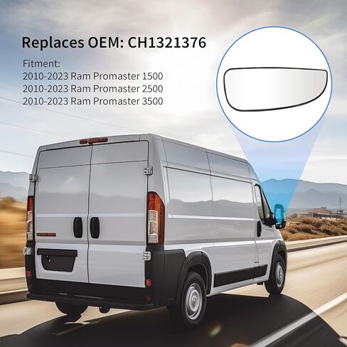 زجاج مرآة علوي مُسخن من جانب الركاب لـ Ram Promaster 1500 2500 3500 لعام 2014-2021، زجاج مرآة سحب مع حامل خلفي لـ CH1321376 in Kuwait