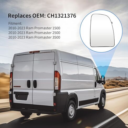 زجاج مرآة علوي مُسخن من جانب الركاب لـ Ram Promaster 1500 2500 3500 لعام 2014-2021، زجاج مرآة سحب مع حامل خلفي لـ CH1321376 in Kuwait