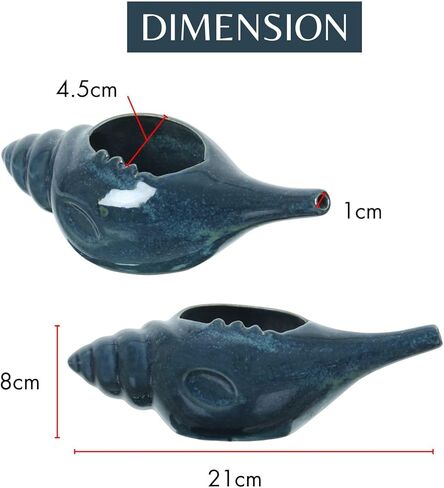 وعاء Neti من السيراميك المتين المقاوم للتسرب، غير معدني وقبضة مريحة | علاج طبيعي مناسب للاستخدام في الميكروويف وغسالة الأطباق لعلاج الجيوب الأنفية والاحتقان، تصميم جذاب (أزرق داكن) in Kuwait
