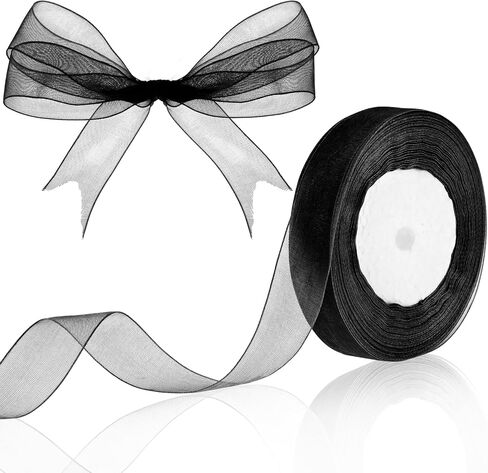 Sibba Wide Satin Ribbon Chiffon Sheer Ribbon Lace Gift Wrap Ribbons Present Ribbon Stationery Supplies Satin Ribbon for Mother's Day Wedding Bouquet Crafts Birthday Organza (Black) in Saudi Arabia