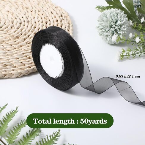 Sibba Wide Satin Ribbon Chiffon Sheer Ribbon Lace Gift Wrap Ribbons Present Ribbon Stationery Supplies Satin Ribbon for Mother's Day Wedding Bouquet Crafts Birthday Organza (Black) in Saudi Arabia