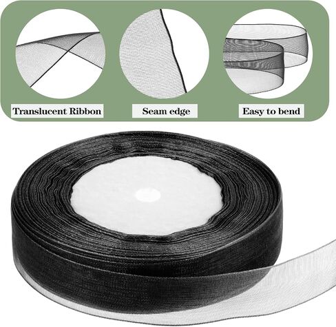 Sibba Wide Satin Ribbon Chiffon Sheer Ribbon Lace Gift Wrap Ribbons Present Ribbon Stationery Supplies Satin Ribbon for Mother's Day Wedding Bouquet Crafts Birthday Organza (Black) in Saudi Arabia