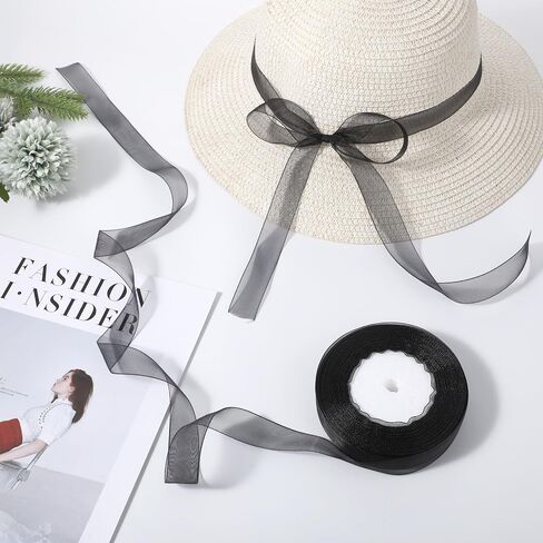 Sibba Wide Satin Ribbon Chiffon Sheer Ribbon Lace Gift Wrap Ribbons Present Ribbon Stationery Supplies Satin Ribbon for Mother's Day Wedding Bouquet Crafts Birthday Organza (Black) in Saudi Arabia