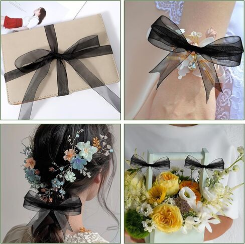 Sibba Wide Satin Ribbon Chiffon Sheer Ribbon Lace Gift Wrap Ribbons Present Ribbon Stationery Supplies Satin Ribbon for Mother's Day Wedding Bouquet Crafts Birthday Organza (Black) in Saudi Arabia