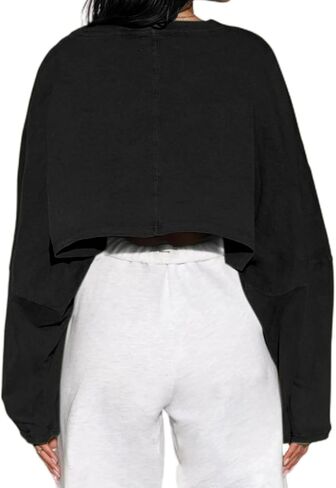 LovelyWholesale Women Long Sleeve Cropped Sweatshirt Oversized Crew Neck Workout Tops in Saudi Arabia