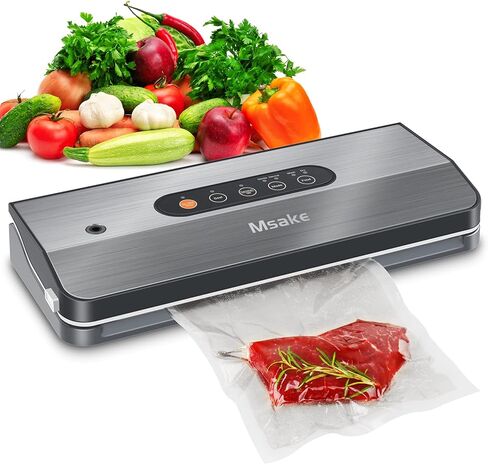 Vacuum Sealer Machine - MSAKE SJ-209 Food Savers for Food Preservation - Full Starter Kit | 4 Food Modes | Led Indicator Lights Panel | Separated and Stainless Design for Easy Clean | Compact Design in Saudi Arabia