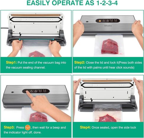 Vacuum Sealer Machine - MSAKE SJ-209 Food Savers for Food Preservation - Full Starter Kit | 4 Food Modes | Led Indicator Lights Panel | Separated and Stainless Design for Easy Clean | Compact Design in Saudi Arabia