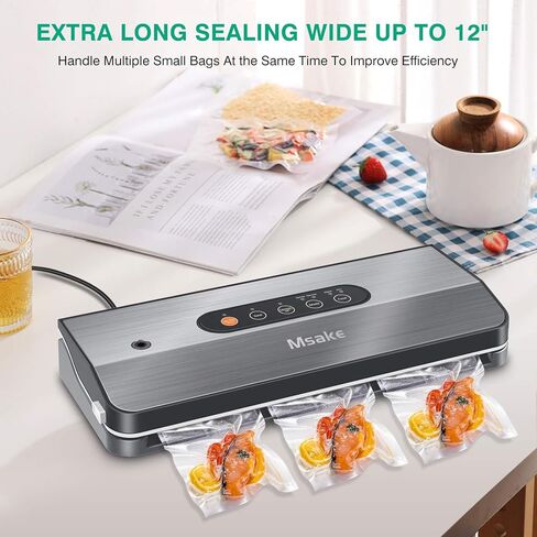 Vacuum Sealer Machine - MSAKE SJ-209 Food Savers for Food Preservation - Full Starter Kit | 4 Food Modes | Led Indicator Lights Panel | Separated and Stainless Design for Easy Clean | Compact Design in Saudi Arabia