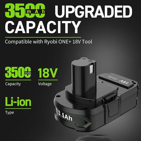 2Pack Upgraded 3500mAh Replacement for Ryobi 18V Battery Lithium Compatible with Ryobi 18 Volt Battery ONE+ Plus P102 P103 P104 P105 P107 P108 P109 Cordless Tools in Saudi Arabia