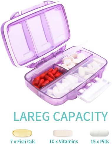 Airtight Pill Case Travel Pill Organizer Large Pill Dispenser Daily Pill Box Portable Vitamin Sorter 7 Compartment Container Moistureproof Daily Medicine for Pocket Purse (Blue) in Saudi Arabia