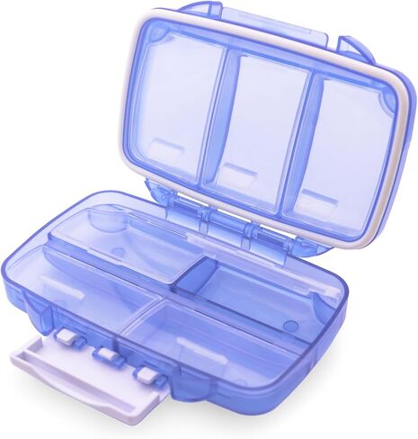 Airtight Pill Case Travel Pill Organizer Large Pill Dispenser Daily Pill Box Portable Vitamin Sorter 7 Compartment Container Moistureproof Daily Medicine for Pocket Purse (Blue) in Saudi Arabia