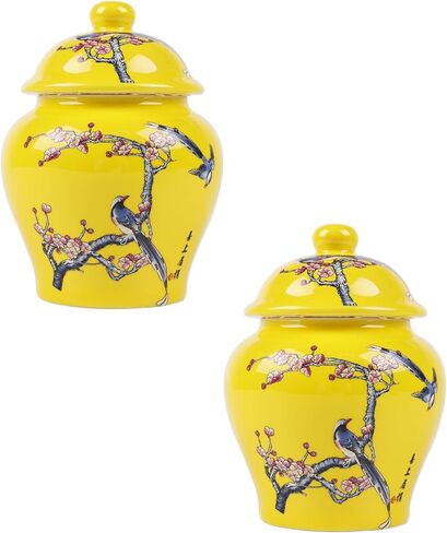 طقم برطمان زنجبيل صغير باللونين الأزرق والأبيض مكون من قطعتين - برطمانات تخزين مزخرفة صينية تقليدية برموز ميمونة (مجموعة صغيرة E) in Kuwait