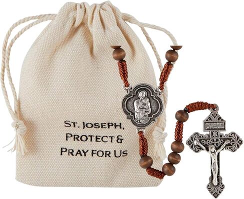 Needzo Saint Joseph The Protector Corded Wood Rosary in Small Canvas Travel Bag, Catholic Prayer Beads with Carrying Case, 16 Inches in Saudi Arabia
