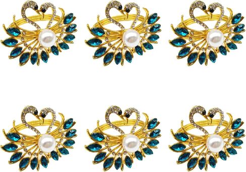 مجموعة حلقات مناديل الطاووس المكونة من 6 قطع - حامل حلقات مناديل كريستال معدنية عتيقة لحفلات الزفاف والعطلات وحفلات الزفاف، ديكور جميل لطاولة العشاء (ذهبي) in Kuwait