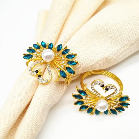 مجموعة حلقات مناديل الطاووس المكونة من 6 قطع - حامل حلقات مناديل كريستال معدنية عتيقة لحفلات الزفاف والعطلات وحفلات الزفاف، ديكور جميل لطاولة العشاء (ذهبي) in Kuwait