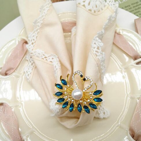 مجموعة حلقات مناديل الطاووس المكونة من 6 قطع - حامل حلقات مناديل كريستال معدنية عتيقة لحفلات الزفاف والعطلات وحفلات الزفاف، ديكور جميل لطاولة العشاء (ذهبي) in Kuwait