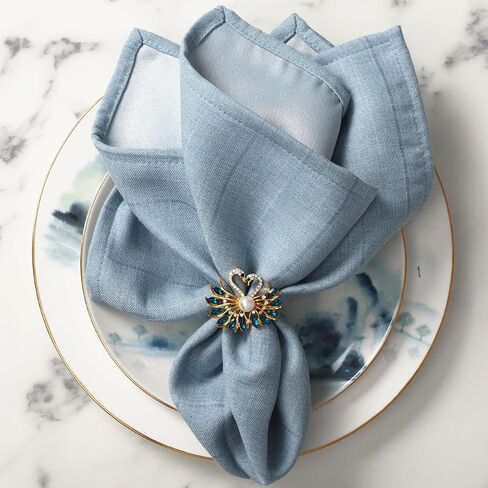 مجموعة حلقات مناديل الطاووس المكونة من 6 قطع - حامل حلقات مناديل كريستال معدنية عتيقة لحفلات الزفاف والعطلات وحفلات الزفاف، ديكور جميل لطاولة العشاء (ذهبي) in Kuwait