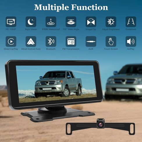 كاميرا احتياطية مع شاشة لمس 6.86 بوصة، شاشة محمولة لوسائط السيارة، تشغيل سلكي للسيارة وAndroid Auto، مقاومة للماء، لوحة ترخيص احتياطية للرؤية الخلفية، طقم كاميرا عكسية، للسيارات والشاحنات وسيارات الدفع الرباعي in Kuwait