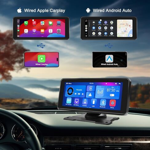 كاميرا احتياطية مع شاشة لمس 6.86 بوصة، شاشة محمولة لوسائط السيارة، تشغيل سلكي للسيارة وAndroid Auto، مقاومة للماء، لوحة ترخيص احتياطية للرؤية الخلفية، طقم كاميرا عكسية، للسيارات والشاحنات وسيارات الدفع الرباعي in Kuwait