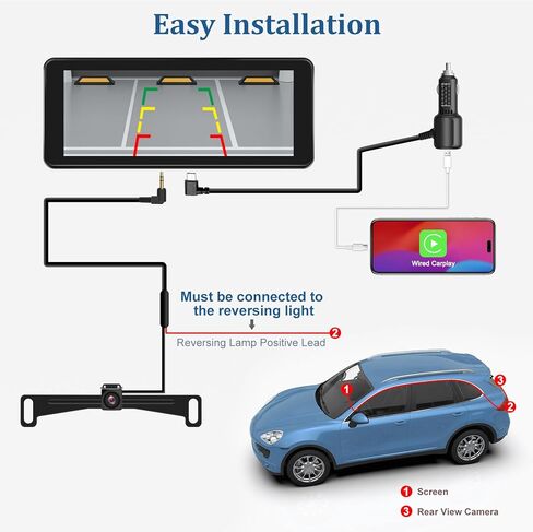 كاميرا احتياطية مع شاشة لمس 6.86 بوصة، شاشة محمولة لوسائط السيارة، تشغيل سلكي للسيارة وAndroid Auto، مقاومة للماء، لوحة ترخيص احتياطية للرؤية الخلفية، طقم كاميرا عكسية، للسيارات والشاحنات وسيارات الدفع الرباعي in Kuwait