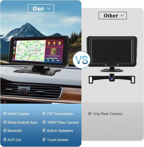كاميرا احتياطية مع شاشة لمس 6.86 بوصة، شاشة محمولة لوسائط السيارة، تشغيل سلكي للسيارة وAndroid Auto، مقاومة للماء، لوحة ترخيص احتياطية للرؤية الخلفية، طقم كاميرا عكسية، للسيارات والشاحنات وسيارات الدفع الرباعي in Kuwait