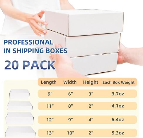 مجموعة صناديق شحن مقاس 11 × 8 × 2 بوصة مكونة من 20 قطعة، صندوق من الورق المقوى المموج الأبيض (11 × 8 × 2، أبيض) in Kuwait