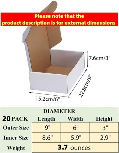 9x6x3 inches Shipping Boxes Set of 20, White Corrugated Cardboard Box Literature Mailer (9X6X3, White) in Saudi Arabia