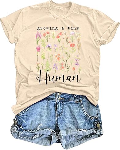 LAZYCHILD Pregnancy Announcement Shirt Women Growing Tiny Human Tshirt Floral Maternity Reveal Tee Pregnancy Tops in Saudi Arabia