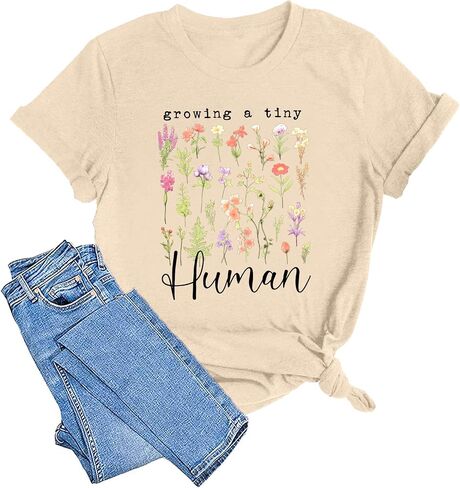 LAZYCHILD Pregnancy Announcement Shirt Women Growing Tiny Human Tshirt Floral Maternity Reveal Tee Pregnancy Tops in Saudi Arabia