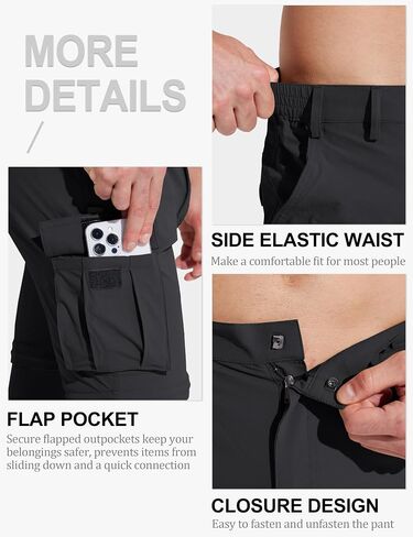 MAGCOMSEN Mens Hiking Convertible Pants 5 Pockets Zip Off Lightweight Water Resistant Quick Dry Side Elastic Travel Pant in Saudi Arabia