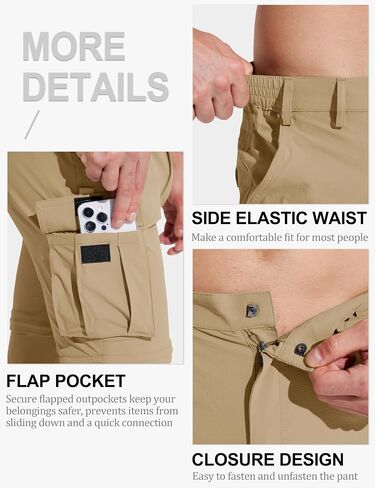 MAGCOMSEN Mens Hiking Convertible Pants 5 Pockets Zip Off Lightweight Water Resistant Quick Dry Side Elastic Travel Pant in Saudi Arabia