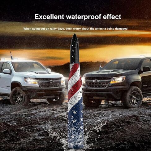 العلم الأمريكي 50 كال رصاصة هوائي لفورد F150 F250 F350 سوبر ديوتي فورد رابتور برونكو تشيفي سيلفرادو دودج رام 1500 شاحنة استبدال هوائي قصير، اكسسوارات السيارات مع قبعات الجذعية صمام، أسود in Kuwait