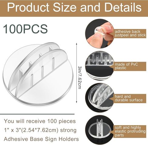 Fulmoon 100 Pcs Card Stands, Self Adhesive Base Sign Holders Round Place Card Holders Multiple Uses for Counters, Warehouses, Base Sign Holders with Strong Adhesive with Clear Storage Box, 1 x 3 Inch in Saudi Arabia