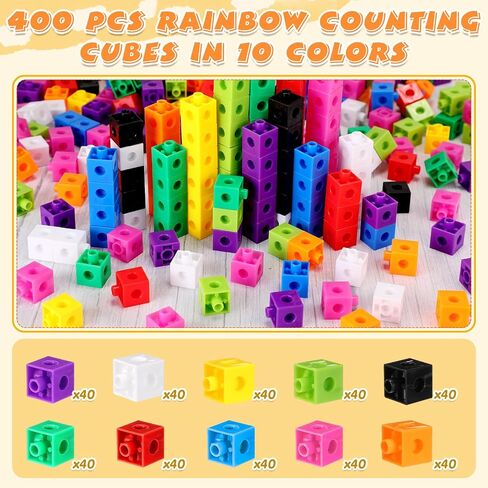 Jenaai 400 Pcs Math Linking Cubes with Storage Box, Plastic Counting Blocks, Colorful Math Cubes, Manipulative Connecting Snap Blocks for Early Math Construction Kindergarten Educational Toy (Blue) in Saudi Arabia