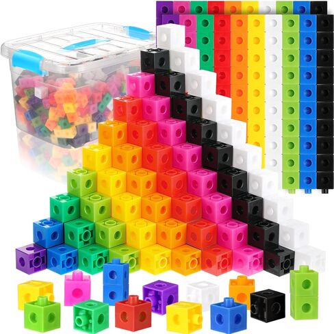 Jenaai 400 Pcs Math Linking Cubes with Storage Box, Plastic Counting Blocks, Colorful Math Cubes, Manipulative Connecting Snap Blocks for Early Math Construction Kindergarten Educational Toy (Blue) in Saudi Arabia