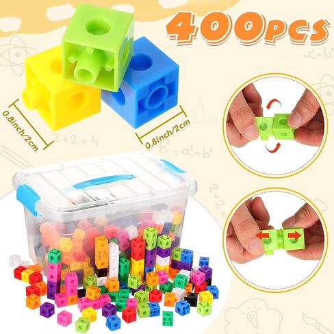 Jenaai 400 Pcs Math Linking Cubes with Storage Box, Plastic Counting Blocks, Colorful Math Cubes, Manipulative Connecting Snap Blocks for Early Math Construction Kindergarten Educational Toy (Blue) in Saudi Arabia